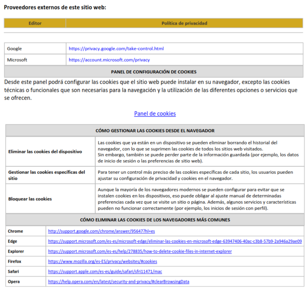 COOKIES PROVEEDORES EXTERNOS